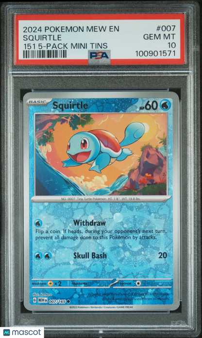 PokéMon TCG Squirtle EN-151 007/165 151 5-Pack Mini Tins PSA 10