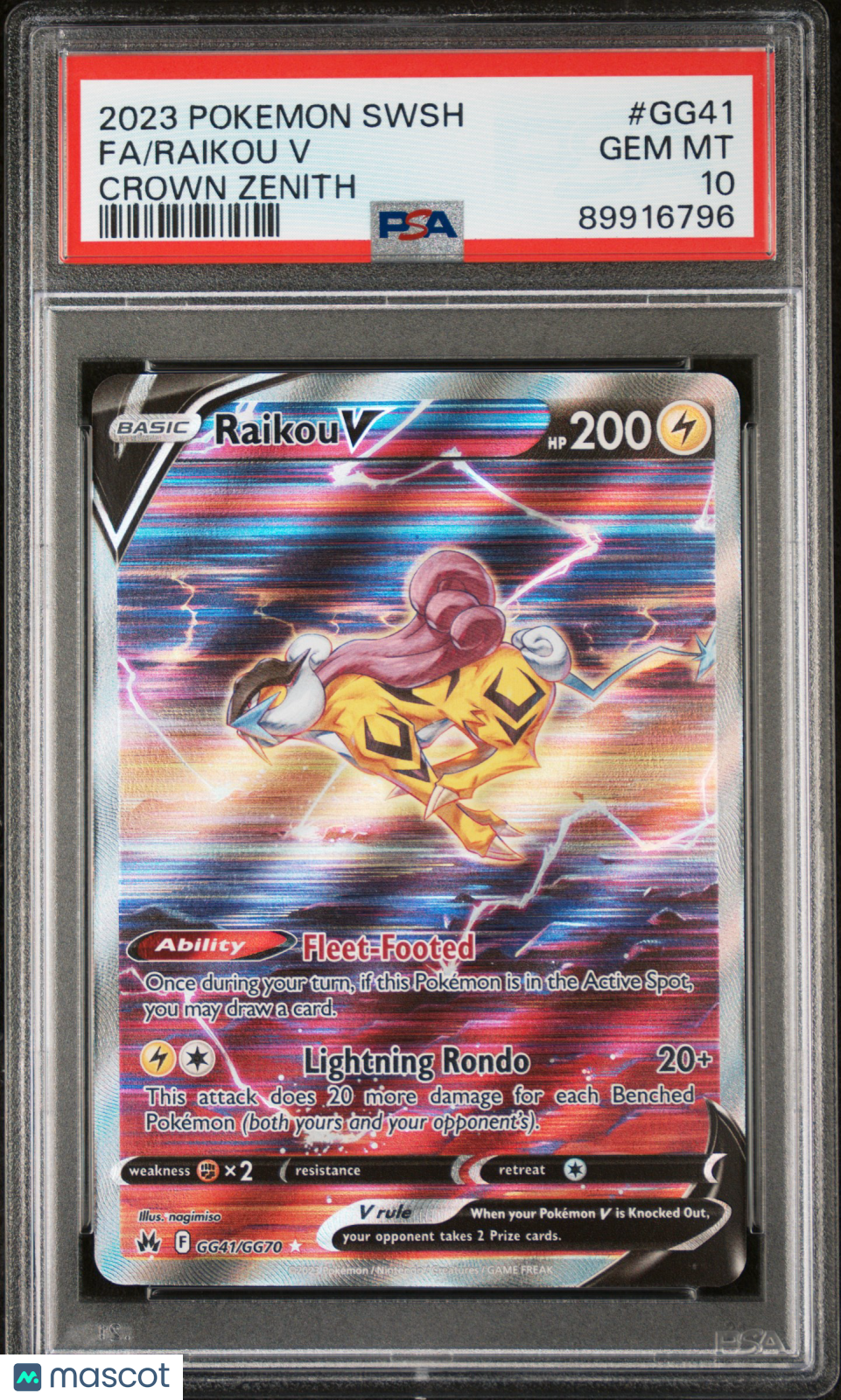 2023 Pokemon TCG Raikou V Sword And Shield Crown Zenith GG41 PSA 10