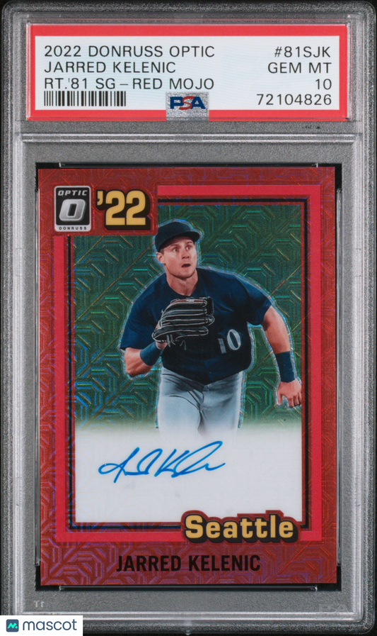 2022 Panini Donruss Optic Jarred Kelenic Red Mojo Auto /15 #81SJK PSA 10