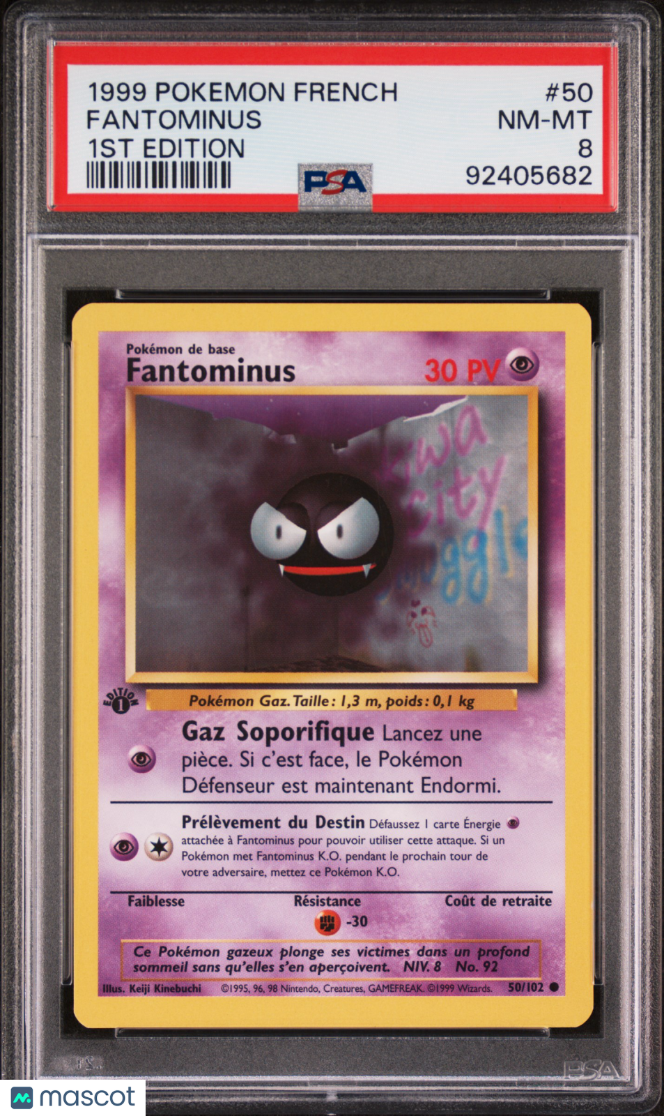 1999 Pokemon TCG Fantominus Gastly Pokemon French 1st Edition 50/102 PSA 8