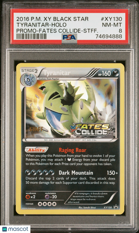 2016 Pokemon TCG Tyranitar Holo XY [Staff] Black Star Promo #XY130 PSA 8