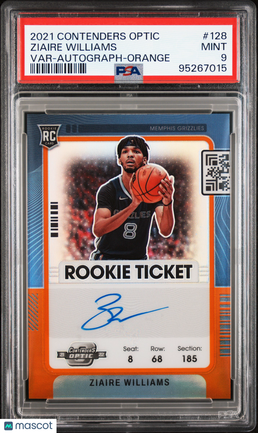 2021 Contenders Optic Ziaire Williams Rookie Autograph Orange 09/25 #128 PSA 9