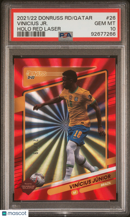 2021 Panini Donruss Qatar Vinicius JR. Holo Red Laser 20/99 #26 PSA 10