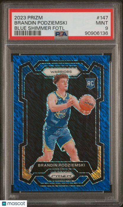 2023 Panini Prizm Brandin Podziemski Blue Shimmer FOTL 10/35 #147 PSA 9
