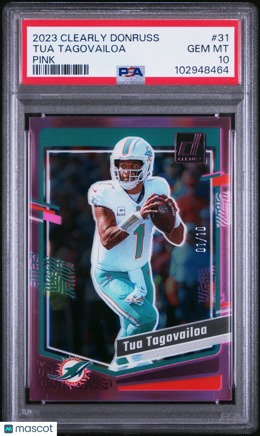 2023 Panini Clearly Donruss Tua Tagovailoa 01/10 Pink #31 PSA 10