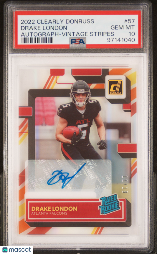 2022 Panini Clearly Donruss Drake London Rookie Auto Stripes 11/18 #57 PSA 10