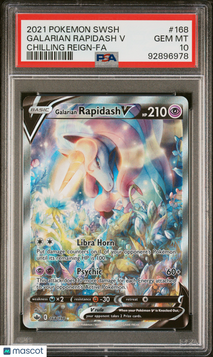 2021 Pokémon TCG Galarian Rapidash V Alt Art Chilling Reign #168 PSA 10