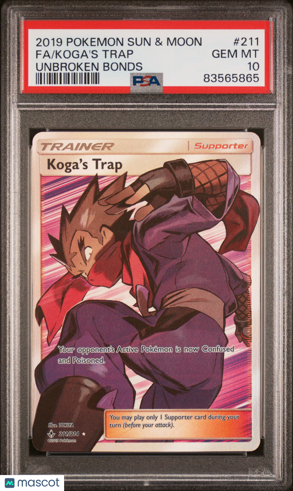 2019 Pokemon TCG Koga's Trap Full Art Sun & Moon Unbroken Bonds 211/214 PSA 10