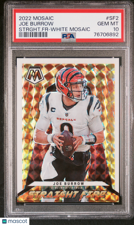 2022 Panini Mosaic Joe Burrow Straight Fire White Mosaic /25 #SF2 PSA 10