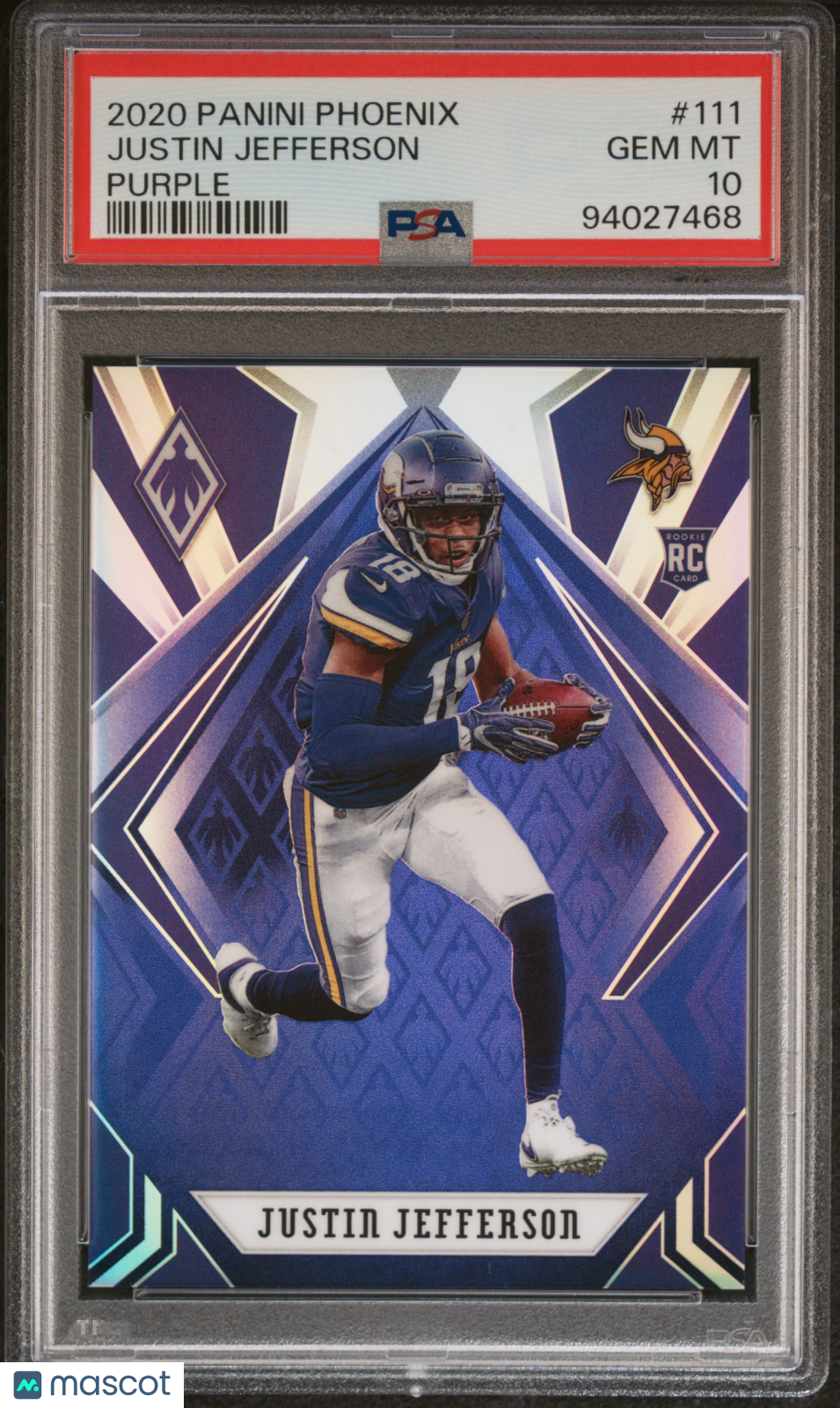 2020 Panini Phoenix Justin Jefferson Rookie RC Purple 117/149 #111 PSA 10