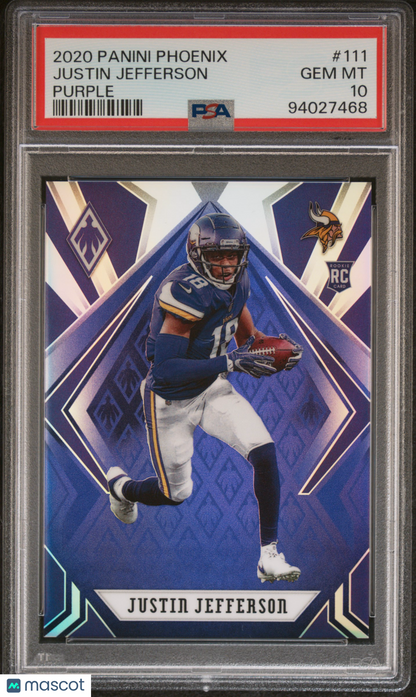 2020 Panini Phoenix Justin Jefferson Rookie RC Purple 117/149 #111 PSA 10