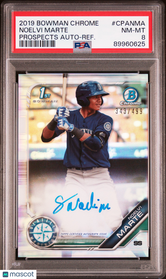 2019 Bowman Chrome Autographs Noelvi Marte Auto Refractor #CPANMA PSA 8