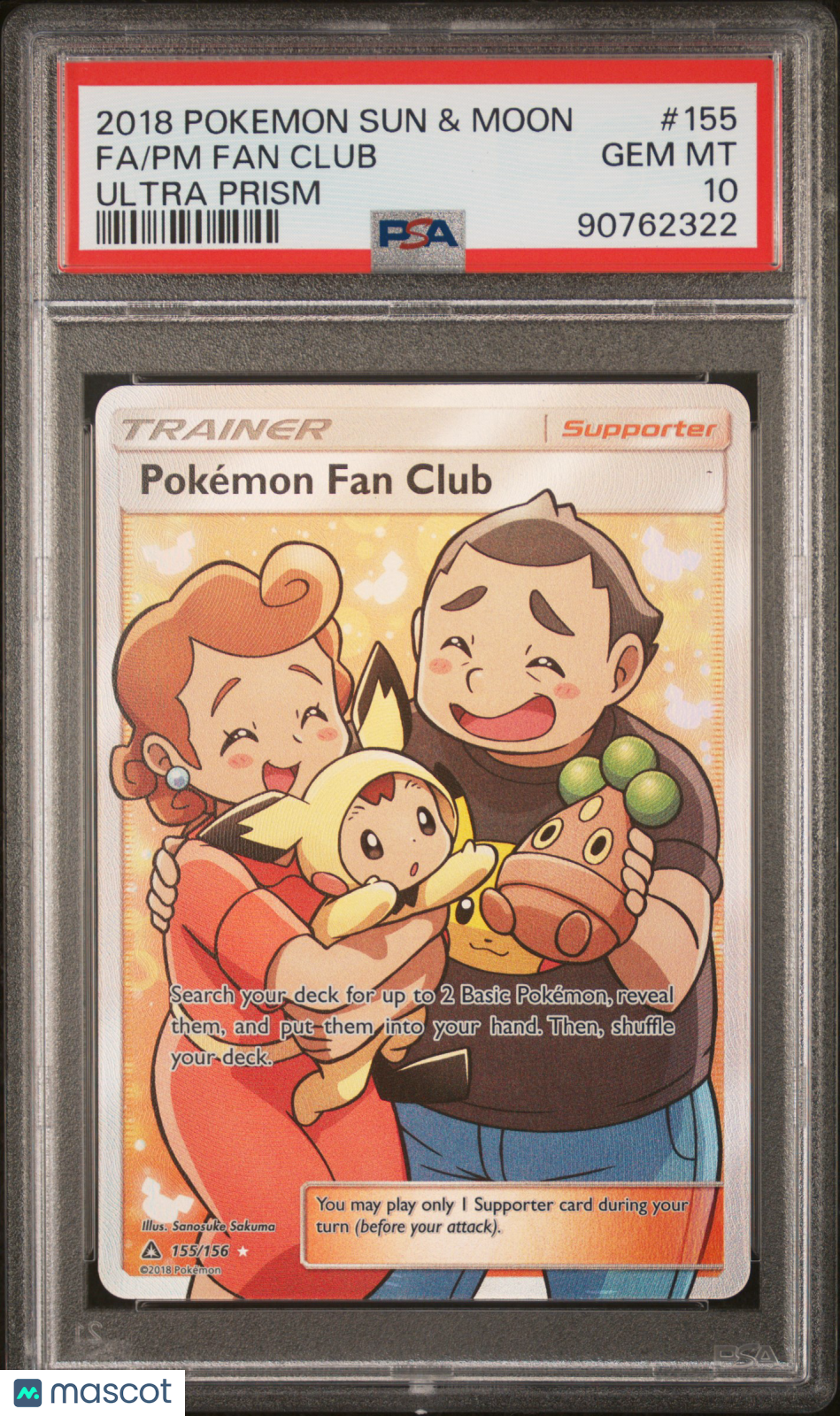 2018 Pokemon TCG Fan Club Full Art Sun & Moon Ultra Prism 155/156 PSA 10