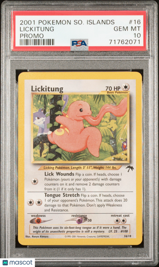 2001 Pokemon TCG Lickitung Non-Holo Southern Islands Promo 16/18 PSA 10