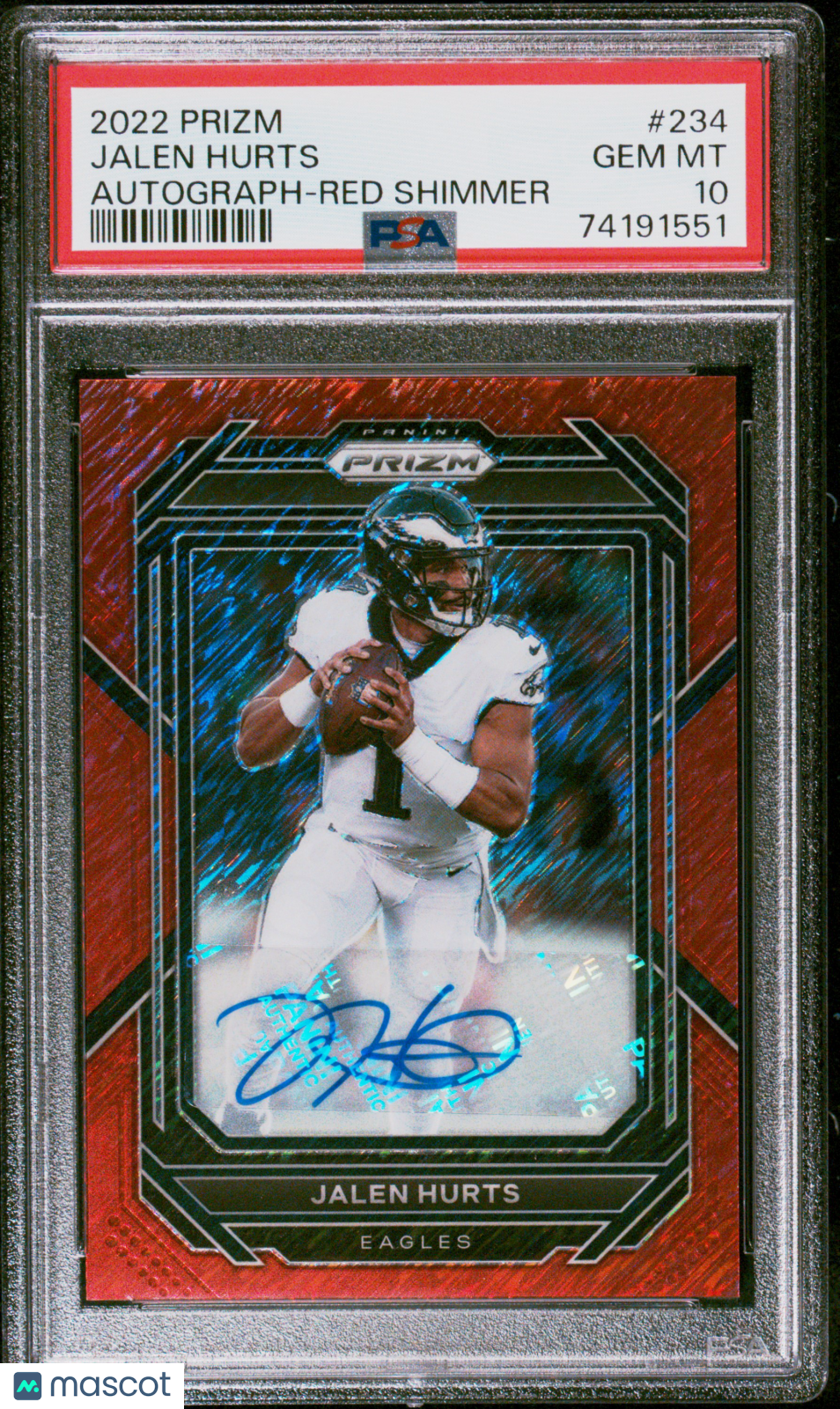 2022 Panini Prizm Jalen Hurts Autograph Red Shimmer 14/35 #234 PSA 10