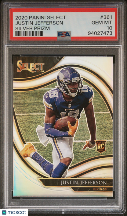 2020 Panini Select Justin Jefferson Rookie RC Silver Field Level #361 PSA 10