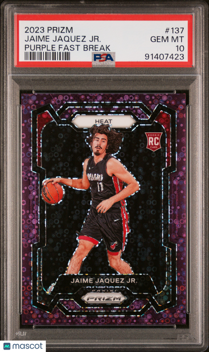 2023 Panini Prizm Jaime Jaquez JR. Purple Fast Break Rookie RC /75 #137 PSA 10