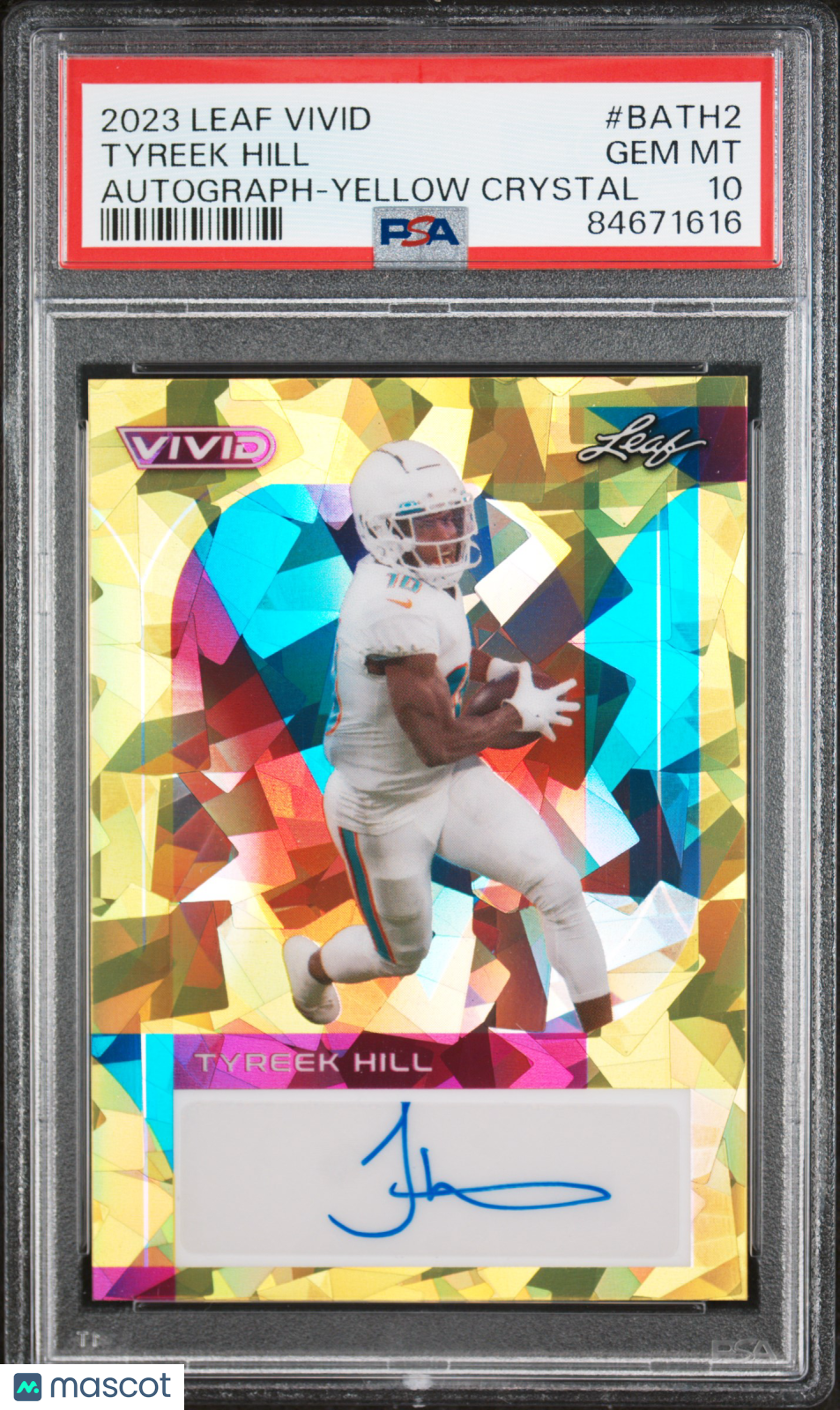 2023 Leaf Vivid Tyreek Hill Yellow Crystal Autograph 02/10 #BATH2 PSA 10