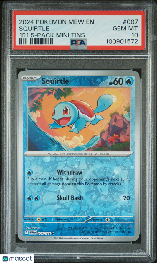 PokéMon TCG Squirtle EN-151 007/165 151 5-Pack Mini Tins PSA 10