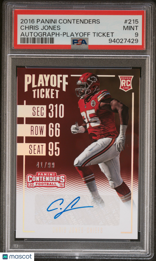 2016 Panini Contenders Chris Jones Autograph Playoff Ticket 41/99 #215 PSA 9