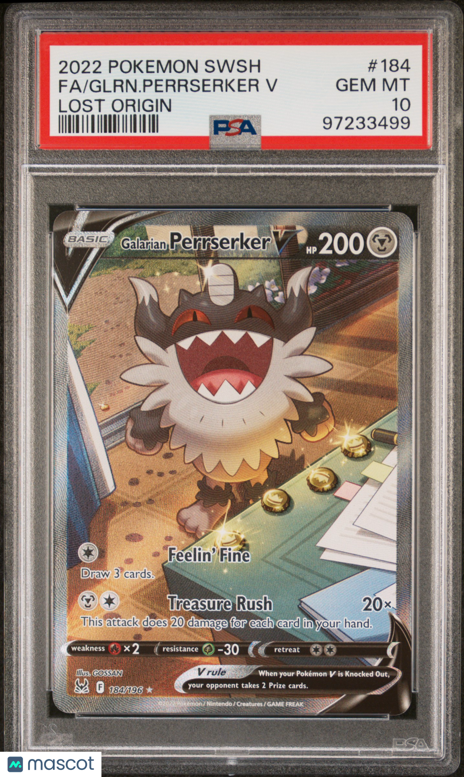 2022 Pokemon TCG Galarian Perrserker V Sword & Shield Lost Origin 184/196 PSA 10