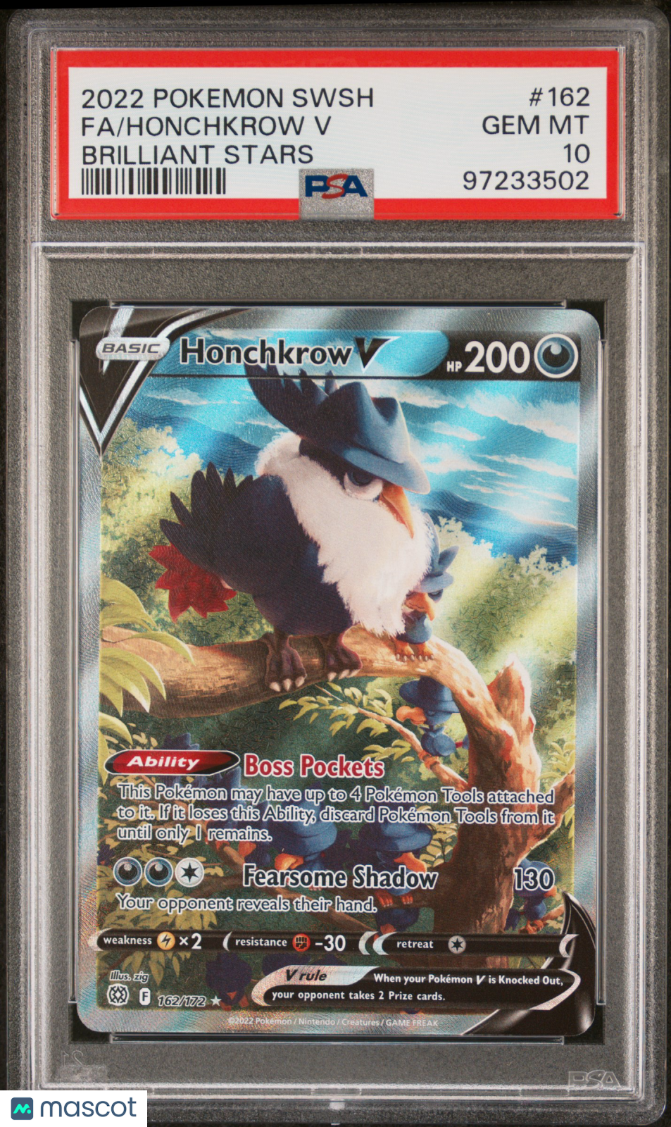 2022 Pokemon TCG Honchkrow V Sword & Shield Brilliant Stars 162/172 PSA 10