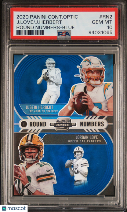 2020 Contenders Optic Justin Herbert Jordan Love Blue 40/99 #RN2 PSA 10