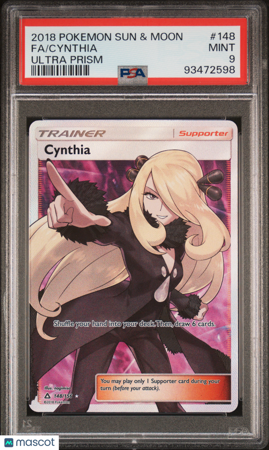 2018 Pokémon Cynthia Full Art Sun & Moon Ultra Prism #148 PSA 9