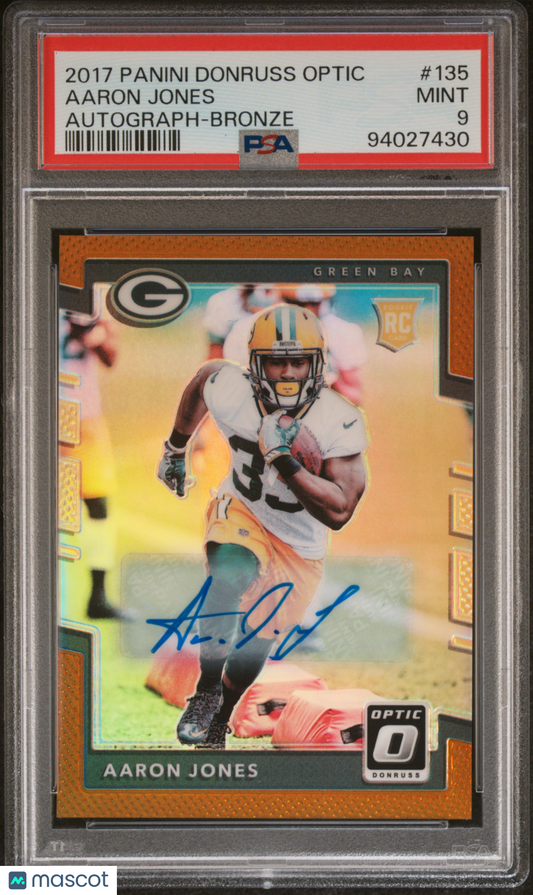 2017 Panini Donruss Optic Aaron Jones Autograph Bronze #135 PSA 9