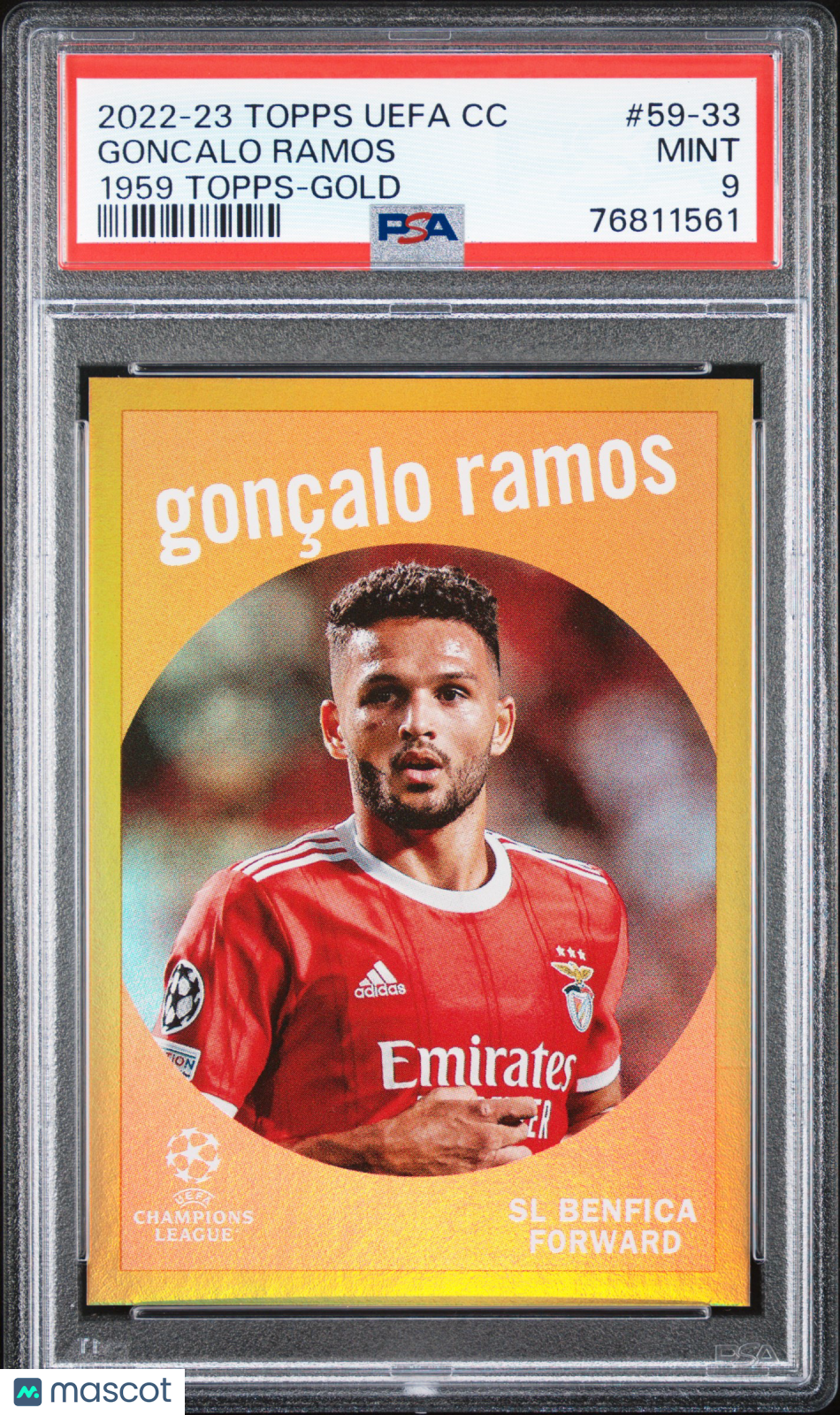 2022 Topps UEFA Topps Goncalo Ramos 1959 Topps Gold /50 #59-33 PSA 9