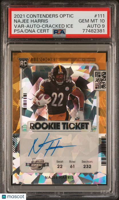 2021 Contenders Optic Najee Harris Rookie RC Auto Cracked Ice 01/22 #111 PSA 10