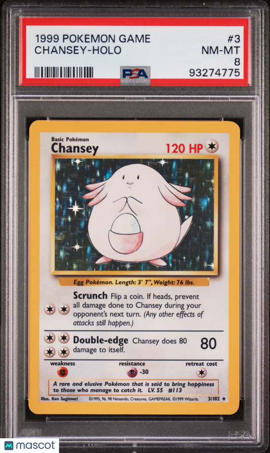 1999 Pokemon TCG Chansey Holo Base Set 3/102 NM-MT PSA 8