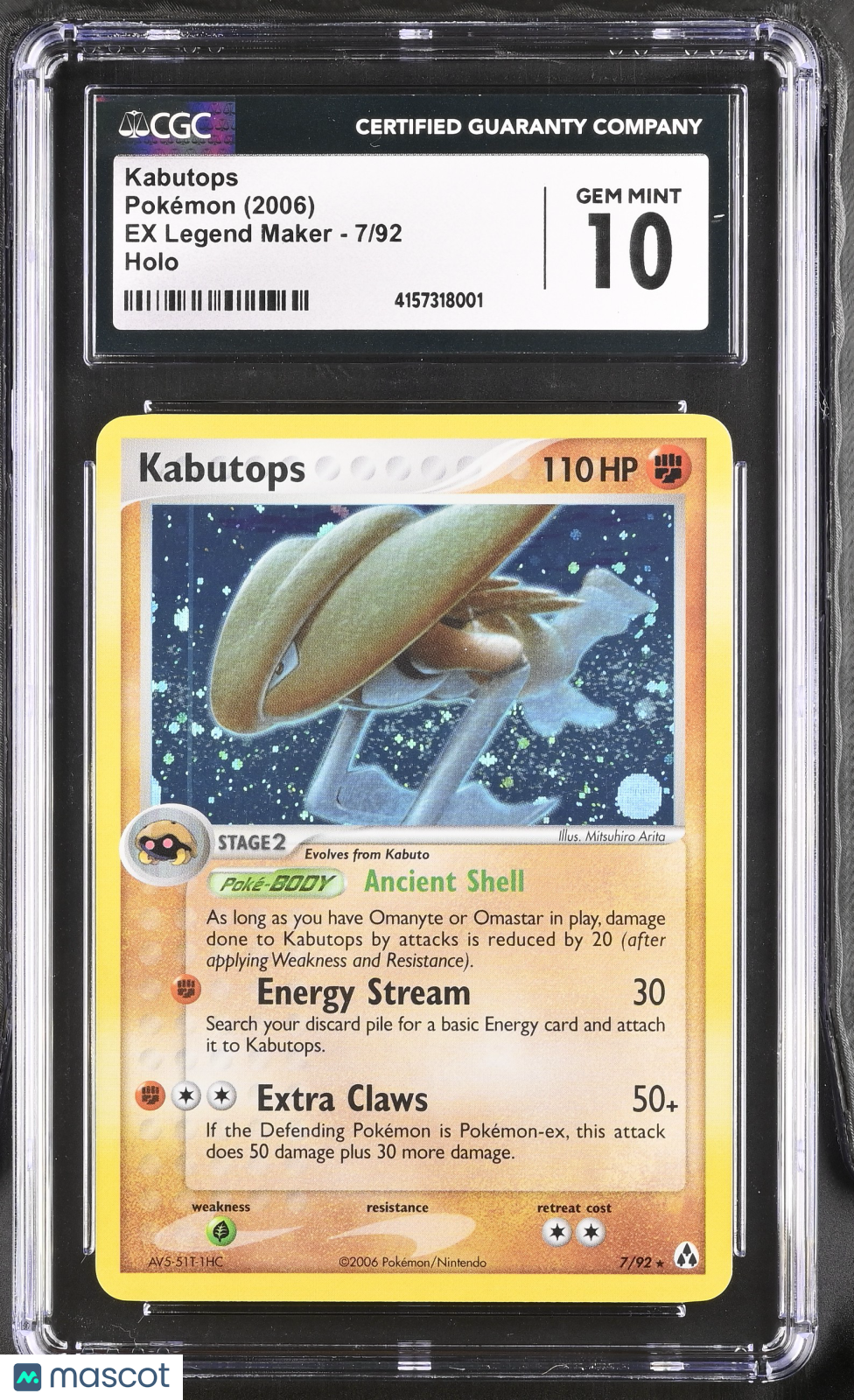 2006 Pokemon TCG Kabutops Holo EX Legend Maker 7/92 CGC 10