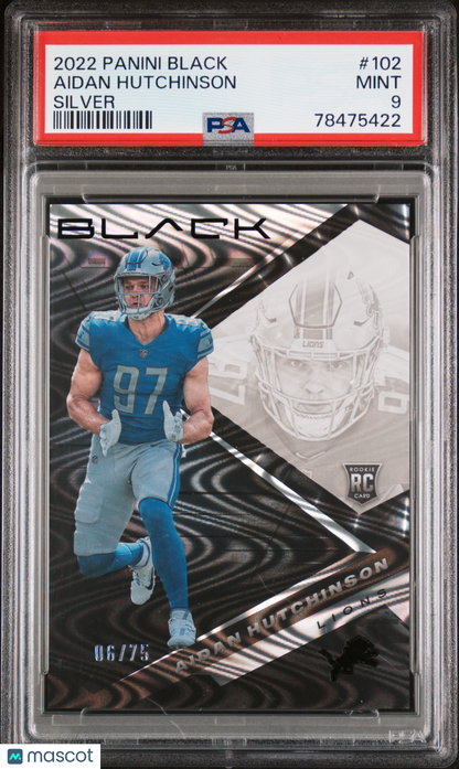 2022 Panini Black Aidan Hutchinson Silver Rookie RC /75 #102 PSA 9