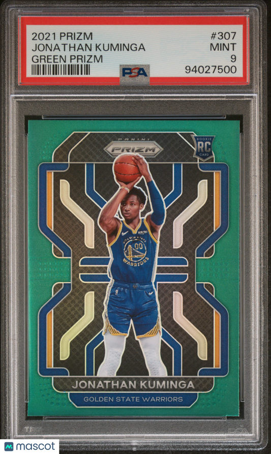 2021 Panini Prizm Jonathan Kuminga Green Prizm #307 PSA 9