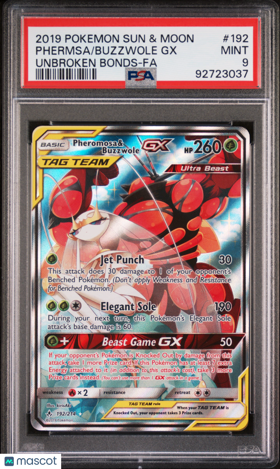 2019 Pokémon TCG Buzzwole & Phermsa GX Unbroken Bonds #192 PSA 9