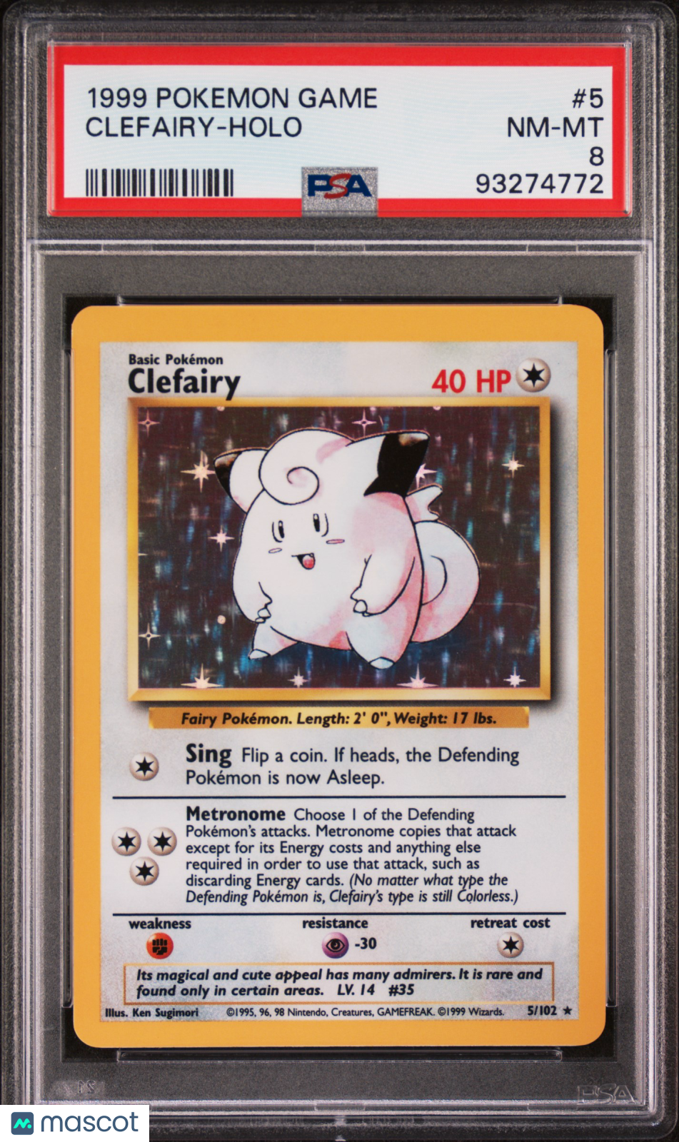 1999 Pokemon TCG Clefairy Base Set Holo 5/102 NM-MT PSA 8