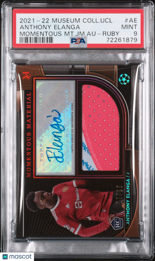 2021-2022 Topps Museum Collection Anthony Elanga Ruby Patch Auto /25 #AE PSA 9