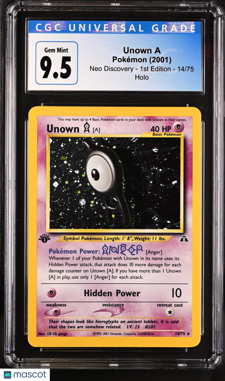 2001 Pokemon Unown [A] Holo 2001 Neo Discovery 1st Edition 14/75 CGC 10