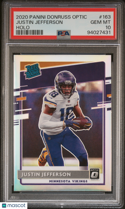 2020 Panini Donruss Optic Justin Jefferson Rated Rookie Holo #163 PSA 10