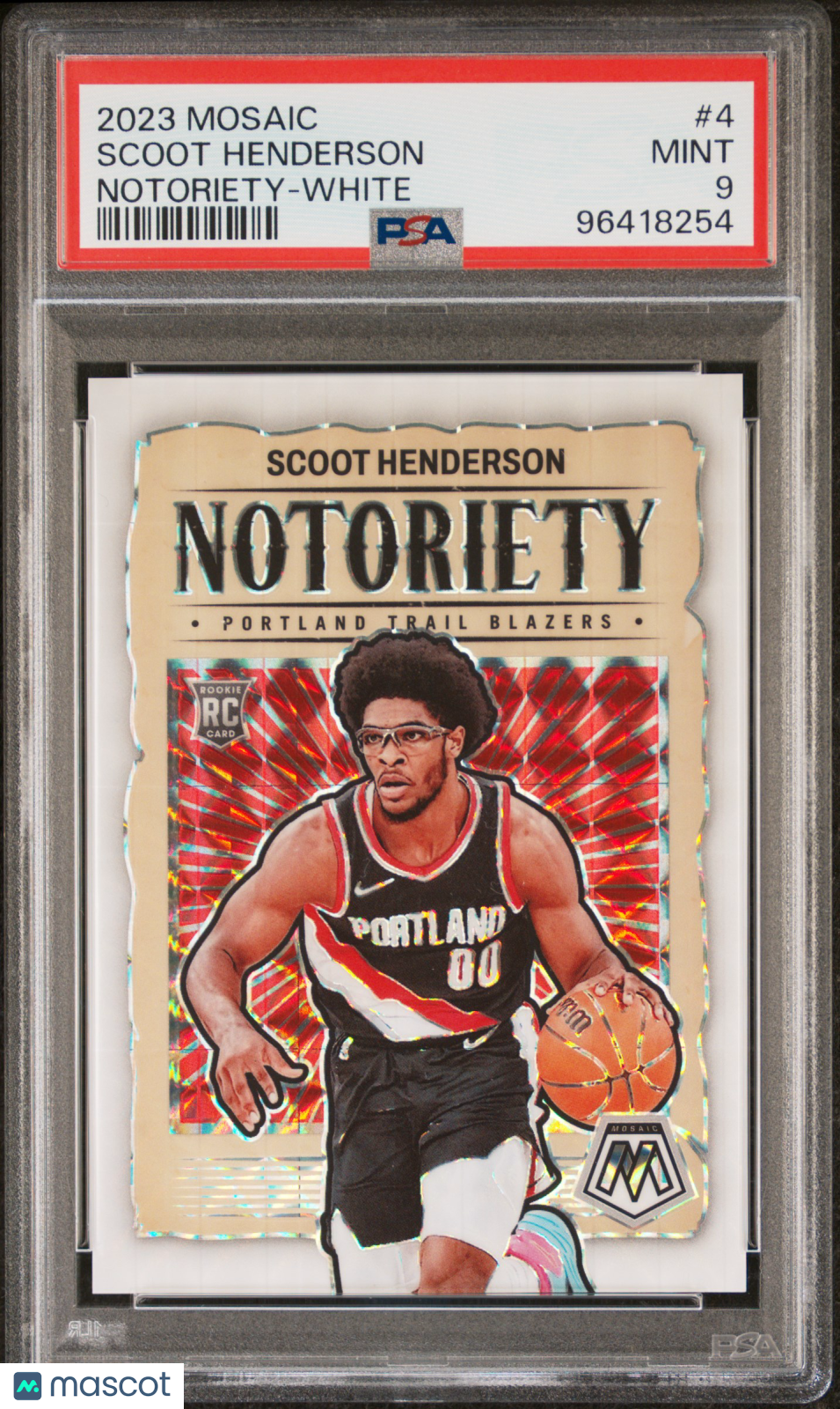 2023 Panini Mosaic Scoot Henderson Rookie RC Notoriety White /25 #4 PSA 9