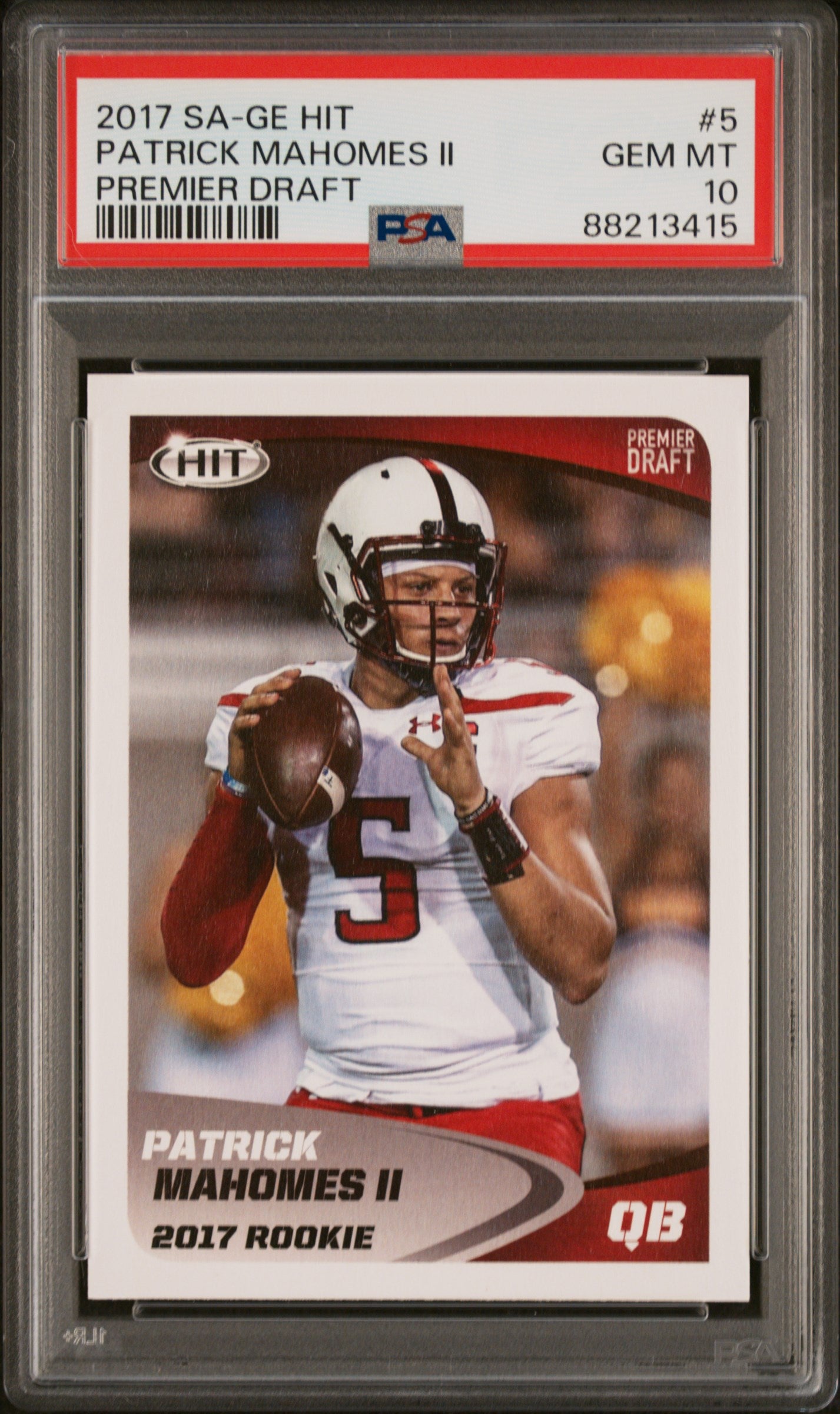 2017 SaGe Hit Premier Draft Patrick Mahomes II Rookie #5 PSA 10