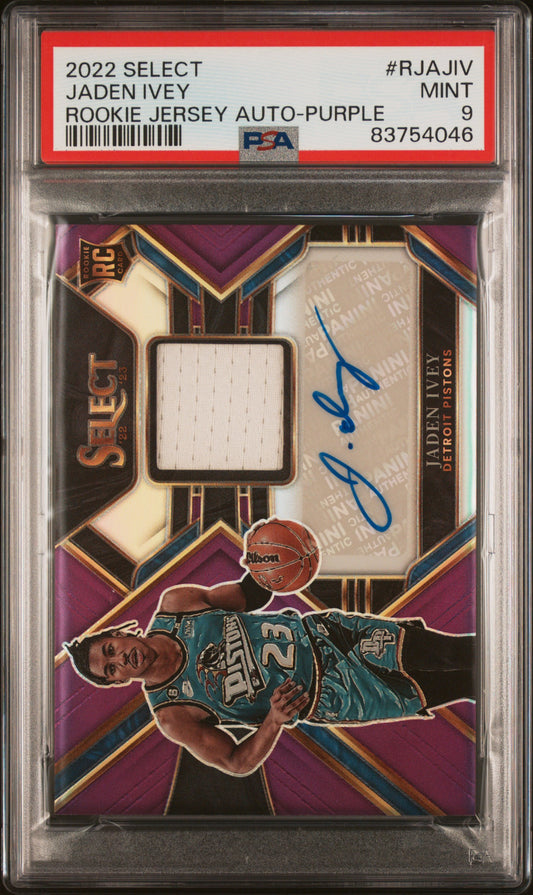 2022 Panini Select Jaden Ivey Purple Rookie Patch Auto 04/99 #RJAJIV PSA 9