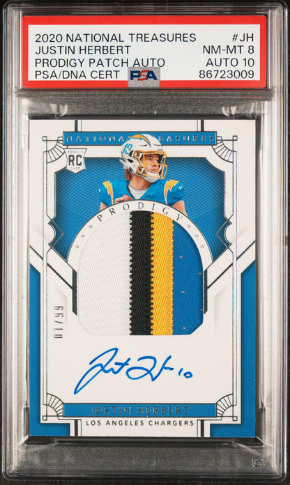 2020 National Treasures Prodigy Patch Auto Justin Herbert #JH PSA 8 RPA 01/99