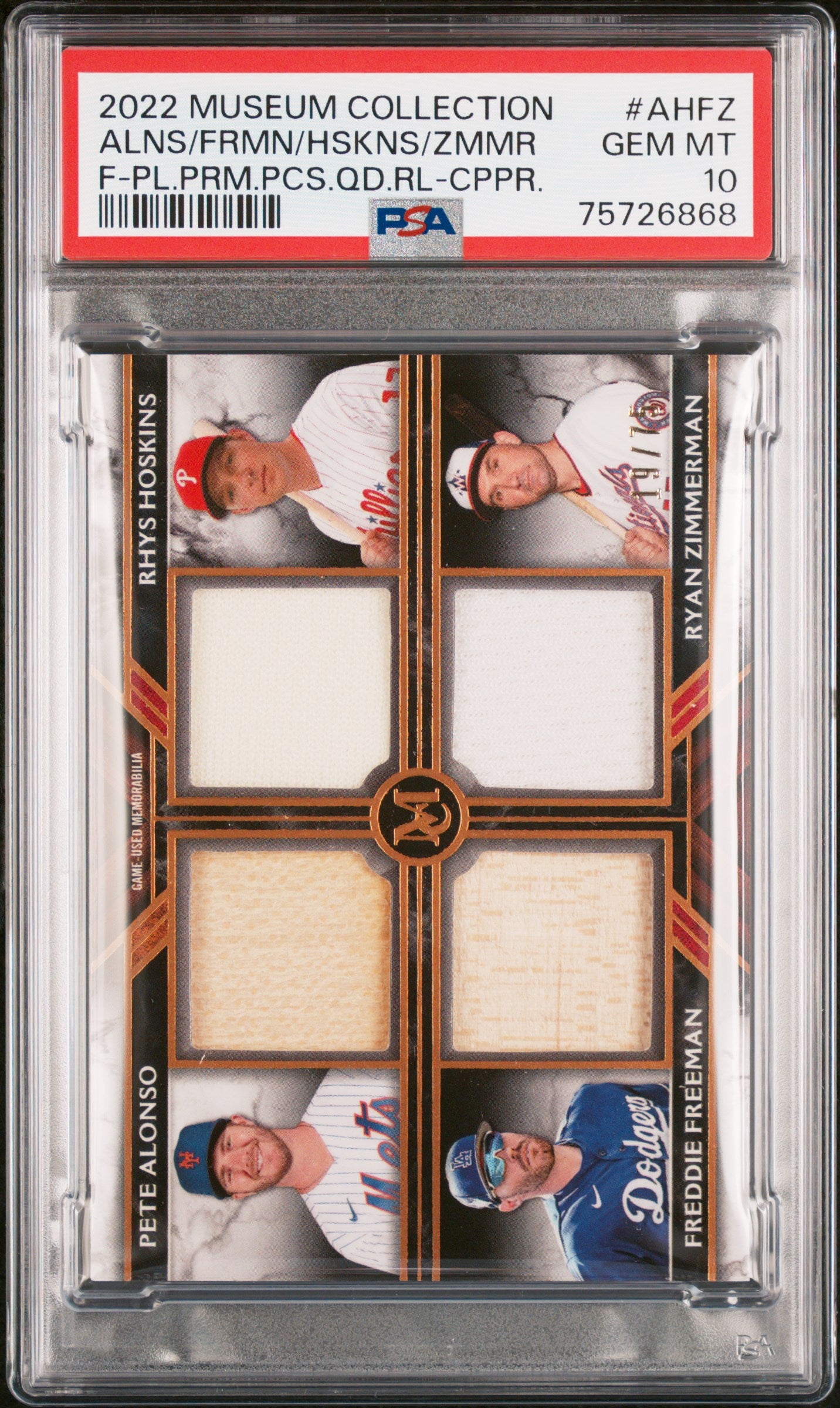 2022 Topps Museum Alonso/Ryan/Freddie/Ryan /75 Quad Relic #AHFZ PSA 10