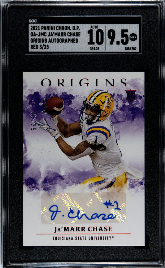 2021 Chronicles Draft Ja'marr Chase 03/25 Origins Autograph Red #OA-JMC SGC 9.5