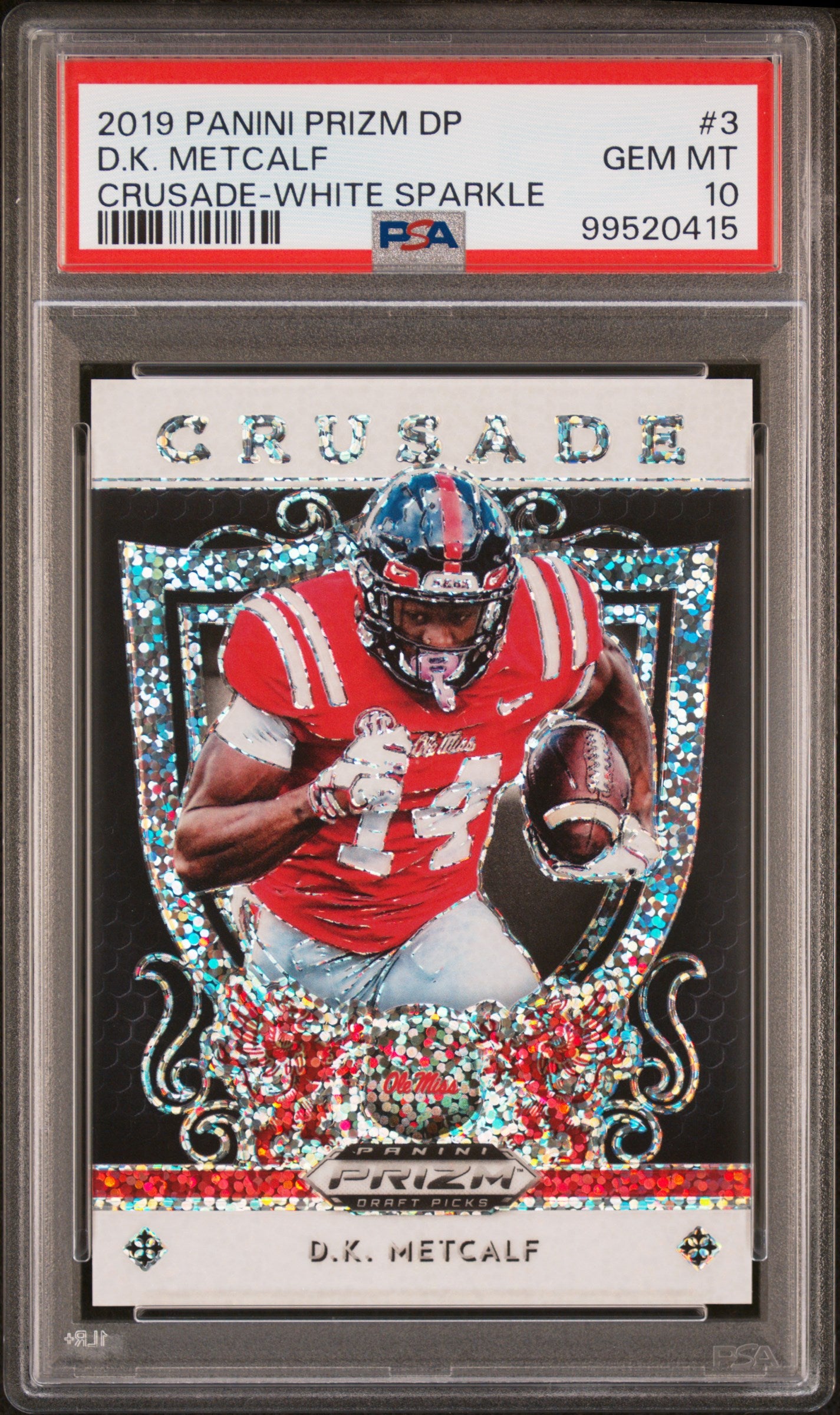 2019 Prizm Draft D.K. Metcalf 10/15 Rookie White Sparkle #3 PSA 10