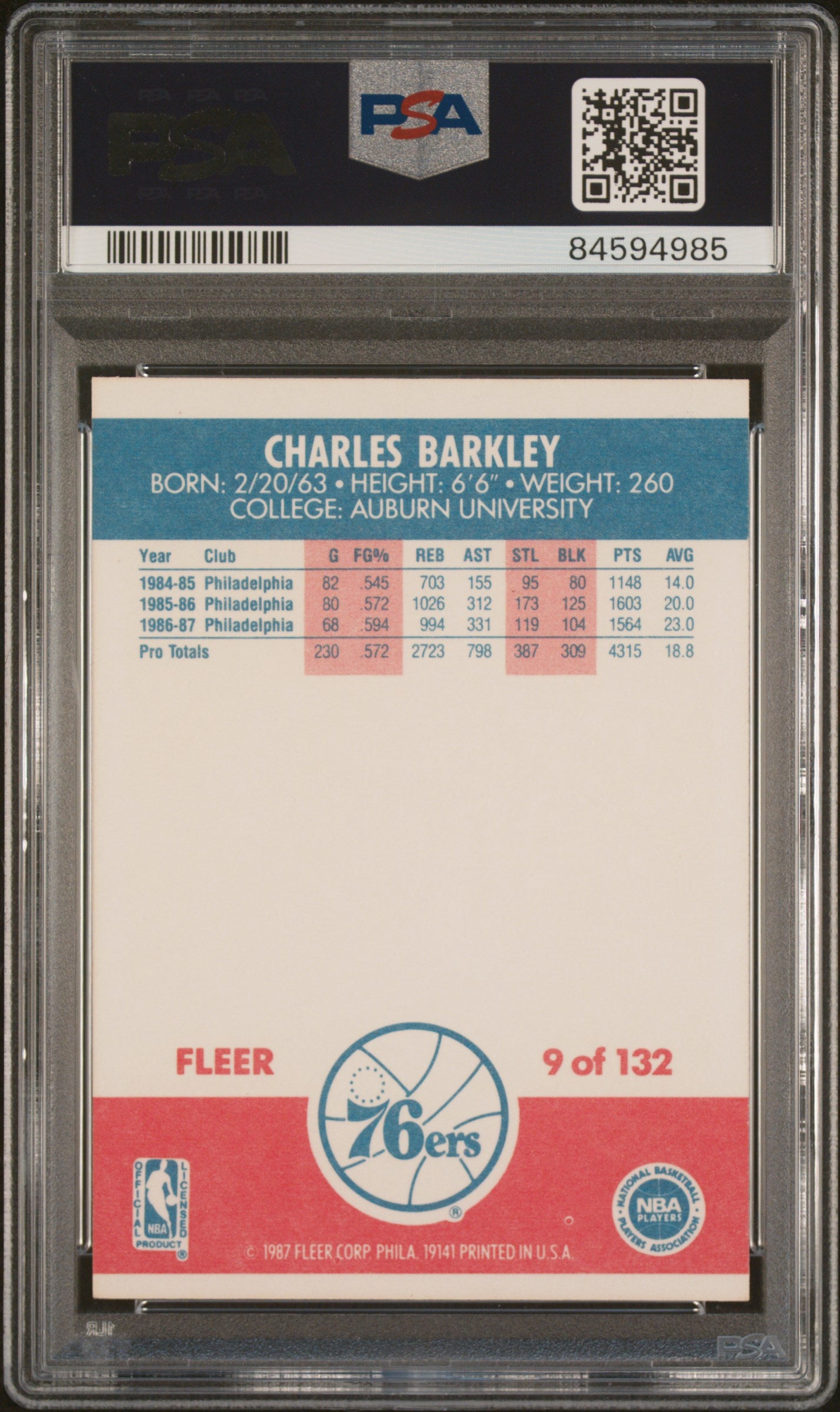 1987 Fleer Charles Barkley #9 PSA 7