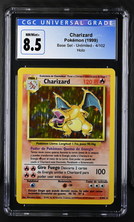 1999 Pokémon TCG Charizard #4/102 Spanish Base Set Holo CGC 8.5