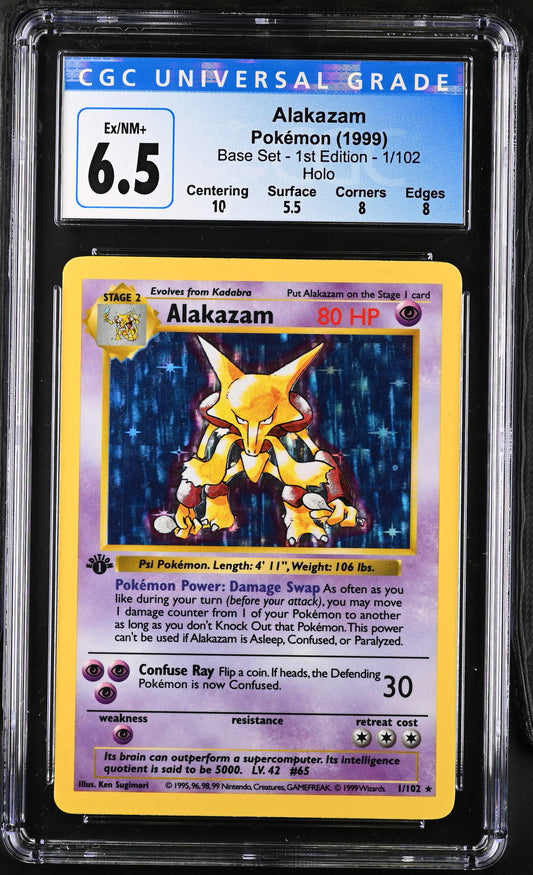 1999 Pokémon TCG Alakazam 1st Edition Base Set Shadowless #1/102 English CGC 6.5